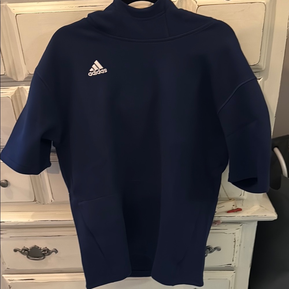 Adidas Navy Blue Short Sleeve Hooded ICON Top